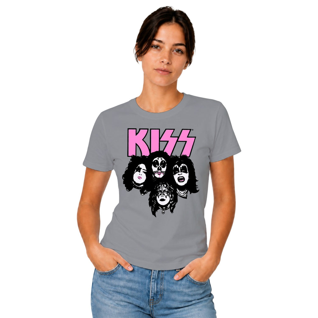 KISS Band Faces Pink Logo Women's T-shirt