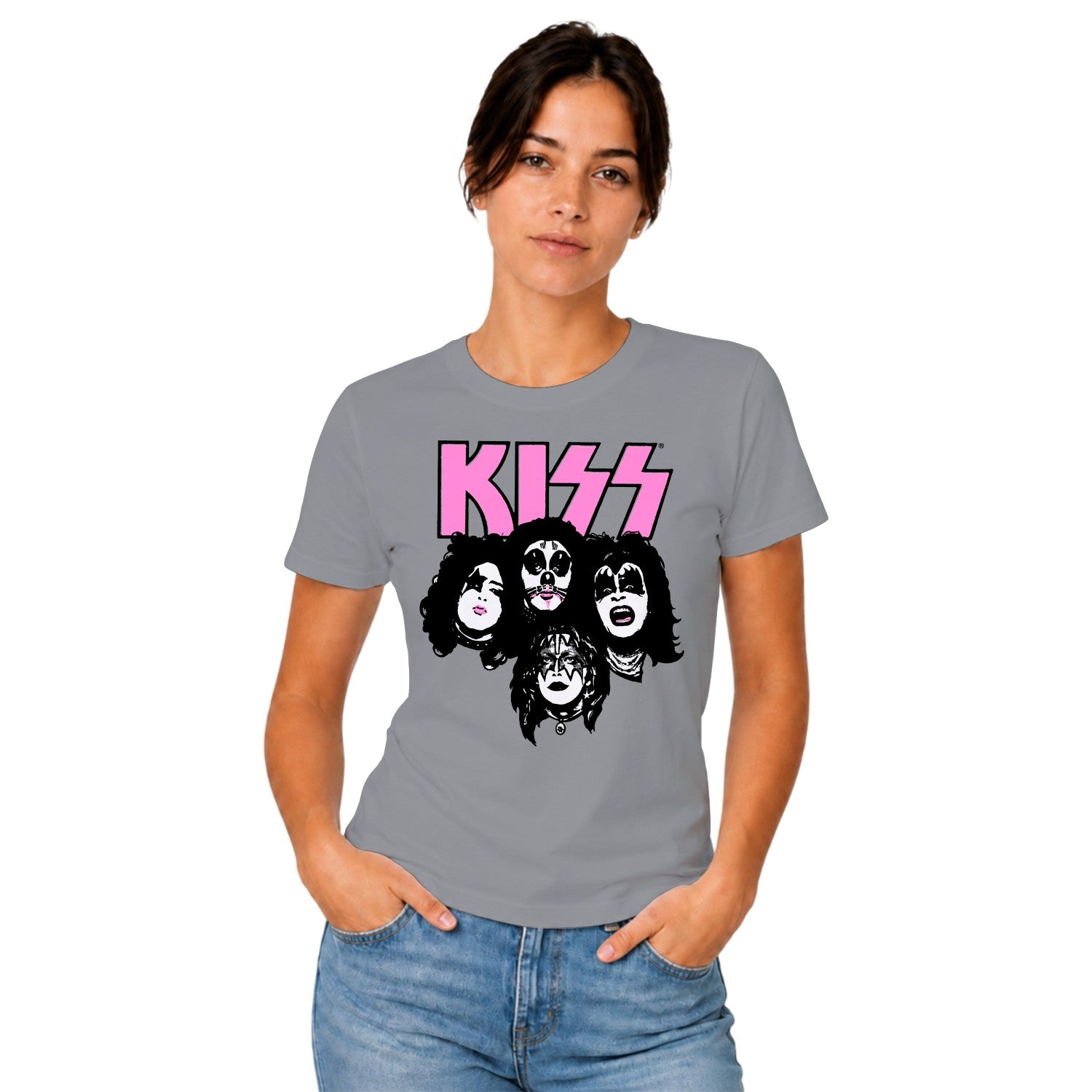 KISS Band Faces Pink Logo Women's T-shirt