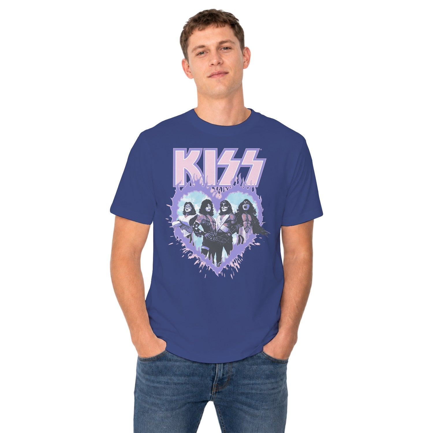 KISS Band Retro Heart Flame Logo Men's T-shirt